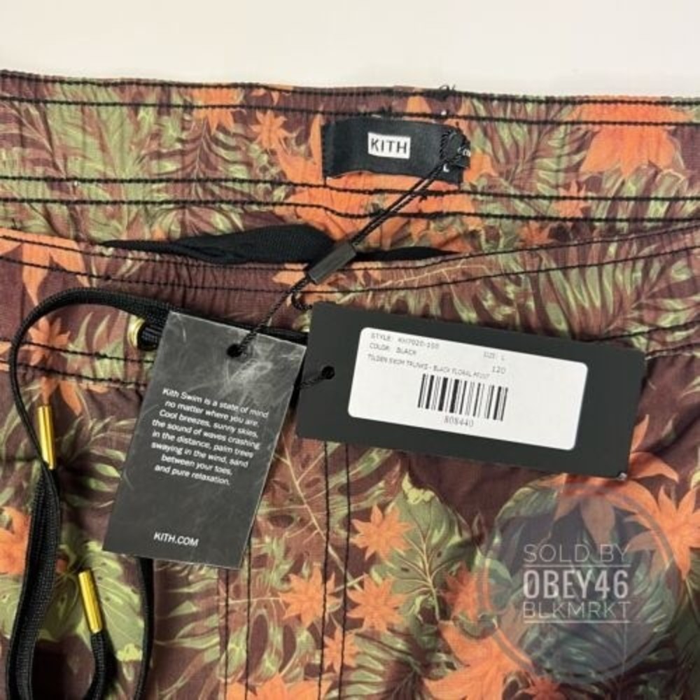 KITH Tilden Swim Trunks Black Floral Print KH7020-100 Size L - Picture 3 of 6